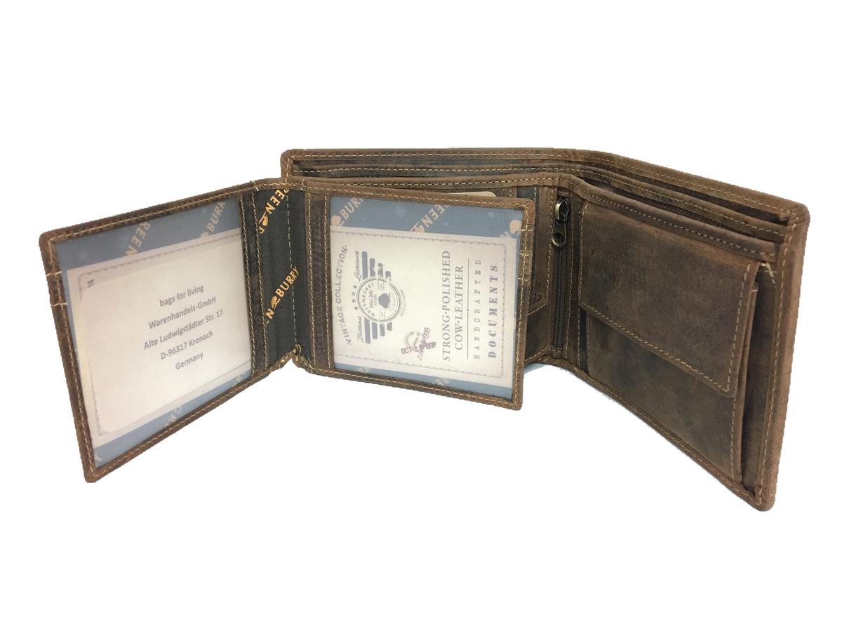 Greenburry Vintage Herrenbörse RFID-Safe aus Leder mit vielen Kartenfächern