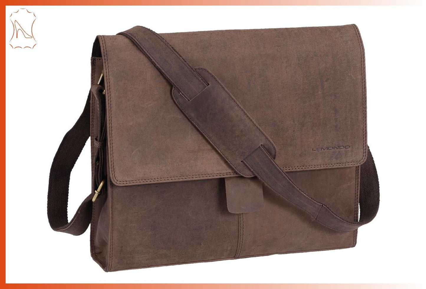 Lederüberschlagtasche Aktentmappe Lederumhängetasche Ordnergröße mittelbraun