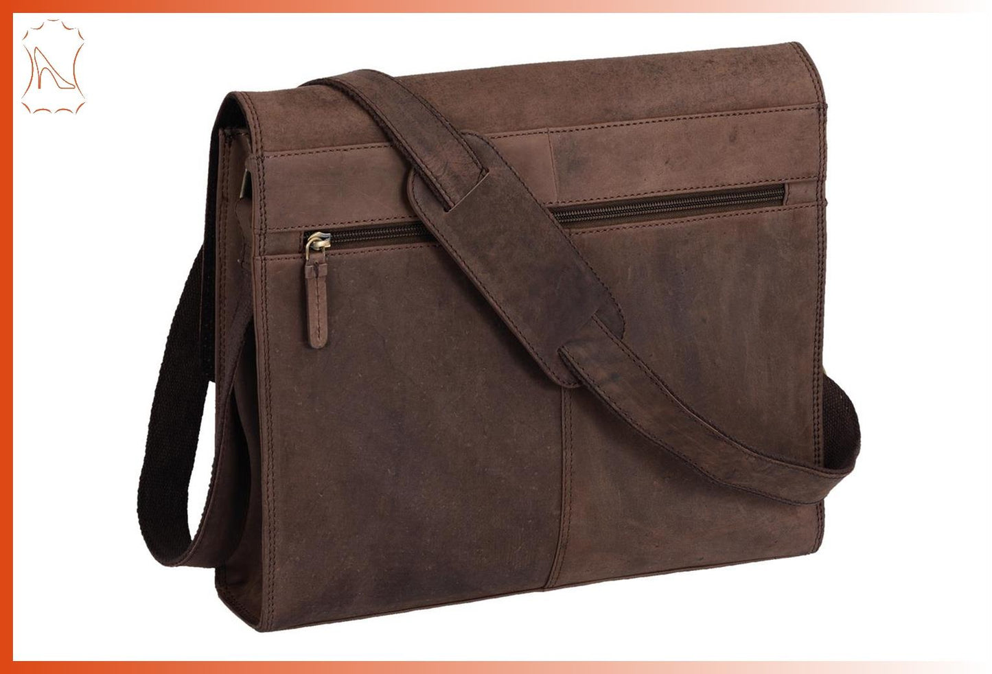 Lederüberschlagtasche Aktentmappe Lederumhängetasche Ordnergröße mittelbraun