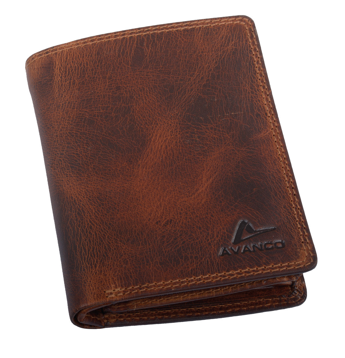 Braun schattierte Kombibörse aus Leder im Hochformat mit RFID-Schutz