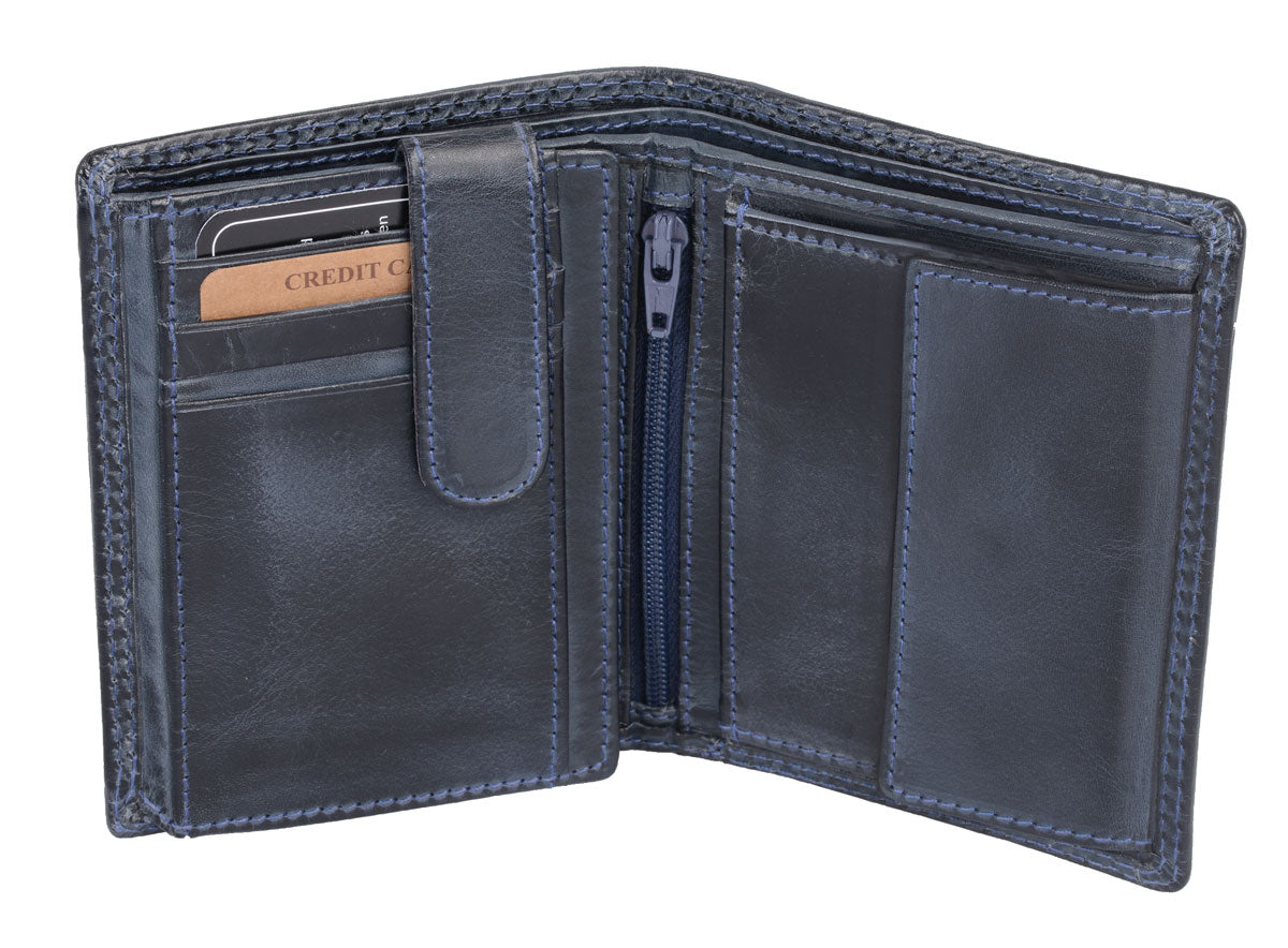 Herrenbörse Herren Geldbörse Leder Brieftasche Kombibörse , blau