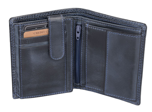 Herrenbörse Herren Geldbörse Leder Brieftasche Kombibörse , blau