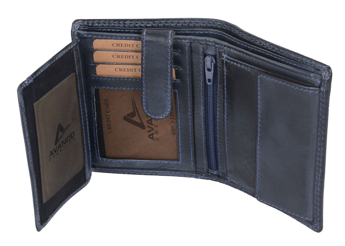Herrenbörse Herren Geldbörse Leder Brieftasche Kombibörse , blau