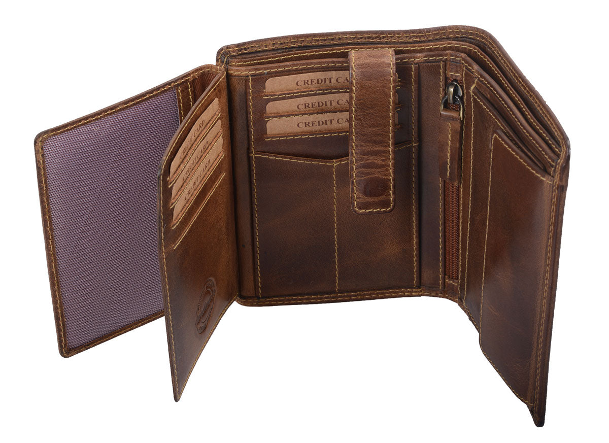 Herren Brieftasche Leder braun schattiert – Kombibörse mit RFID-Schutz