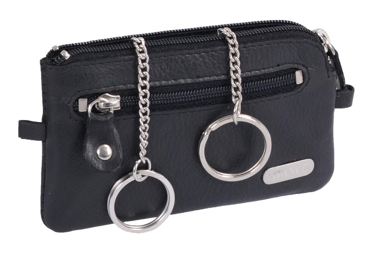 Schlüsseltasche aus Leder schwarz – kompakt mit 2 Ringen