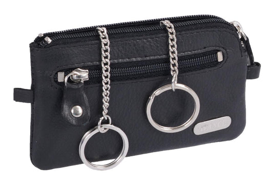 Schlüsseltasche aus Leder schwarz – kompakt mit 2 Ringen
