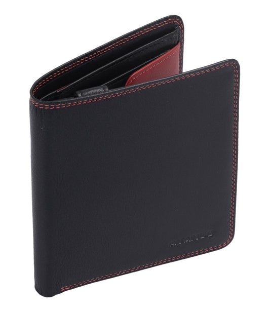 Herrenbörse Herren Geldbörse Leder Brieftasche Kombibörse , schwarz/rot