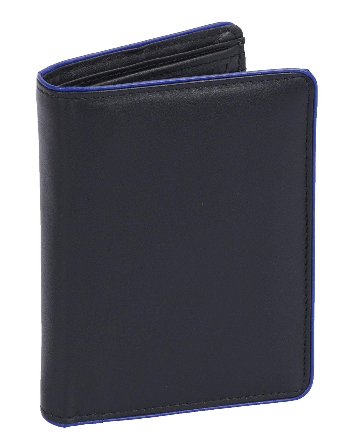 Herrenbörse Herren Geldbörse Leder Brieftasche Kombibörse , schwarz mit blauem Rand