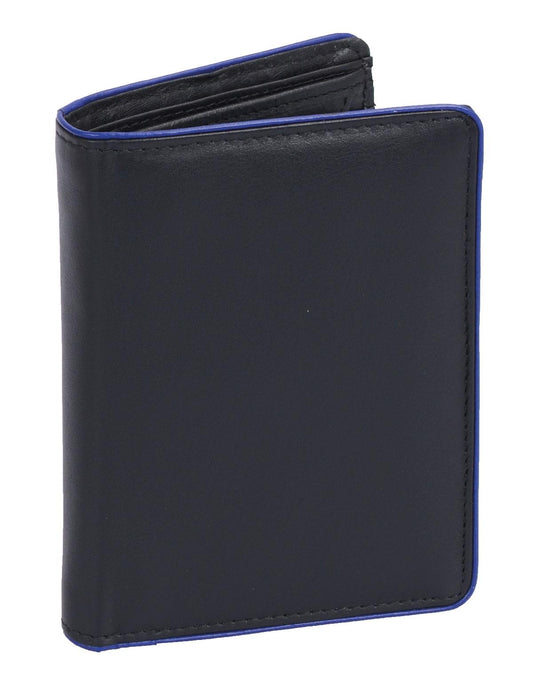 Herrenbörse Herren Geldbörse Leder Brieftasche Kombibörse , schwarz mit blauem Rand