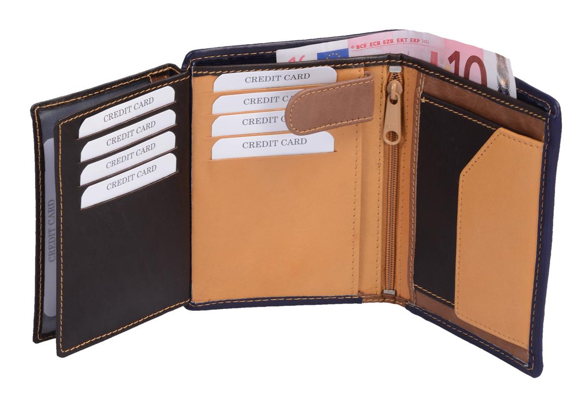 Herrenbörse Leder hellbraun/dunkelbraun – 12 Kartenfächer, RFID-Schutz, Hosentaschenformat