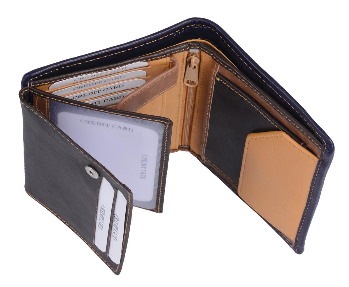 Herrenbörse Leder hellbraun/dunkelbraun – 12 Kartenfächer, RFID-Schutz, Hosentaschenformat