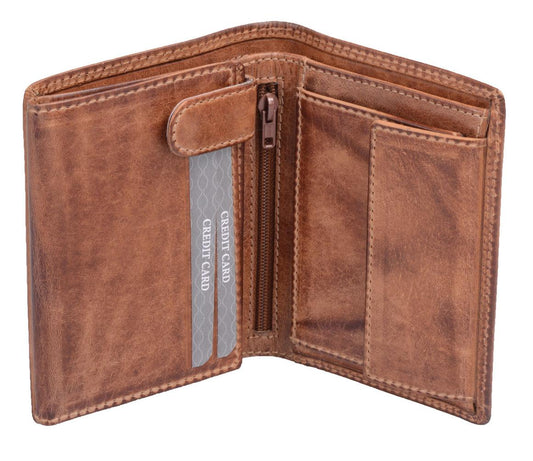 braune sportliche Lederbörse Brieftasche mit EC-Karten Ausleseschutz, Leder