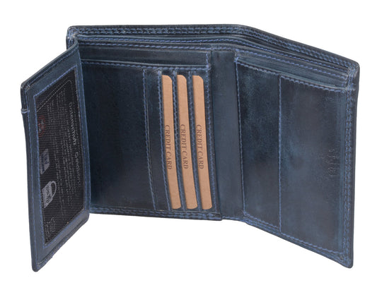 Blaue Kombibörse im Hochformat – Leder Geldbörse RFID gesichert