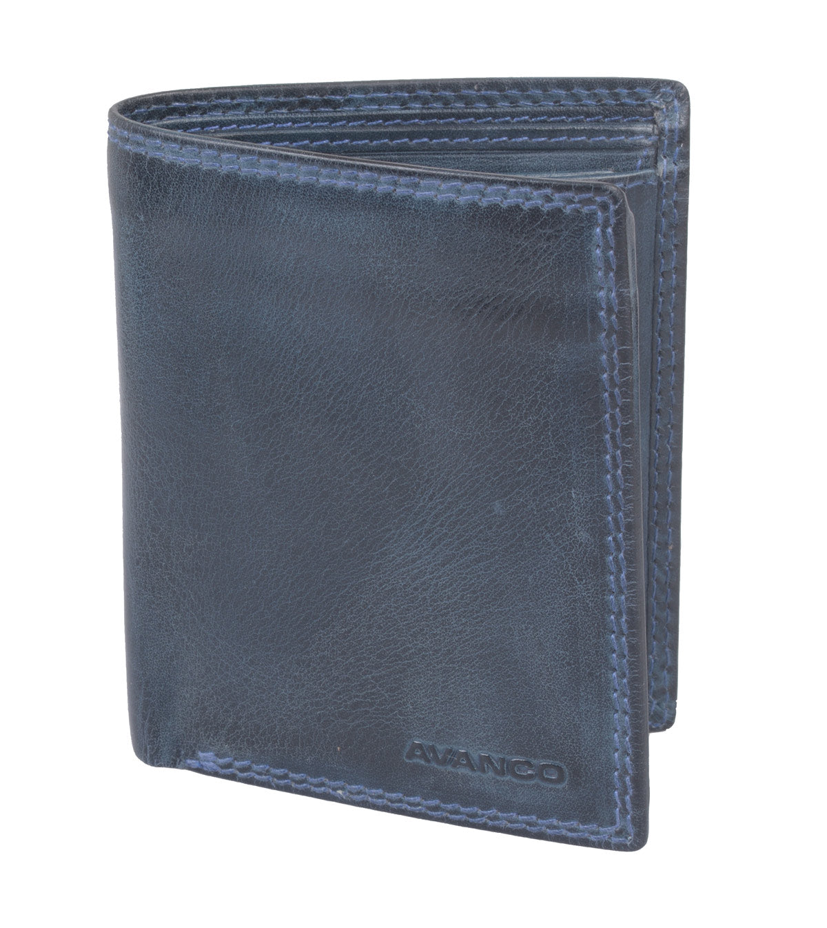 Blaue Kombibörse im Hochformat – Leder Geldbörse RFID gesichert