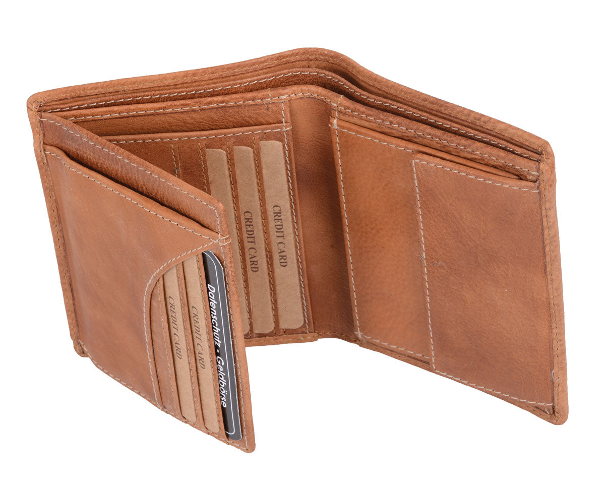 Scheintasche Herren Leder mittelbraun – Hochformat Kombibörse mit RFID Schutz