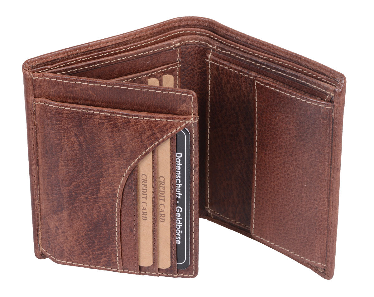 Herren Kombibörse Leder braun Hochformat – Brieftasche mit RFID