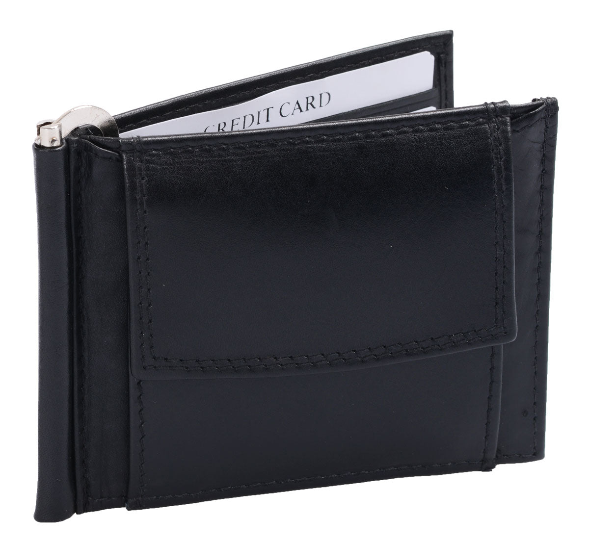 Dollarbörse Leder, schwarz, Geldbörse mit Metallbügel für Scheine