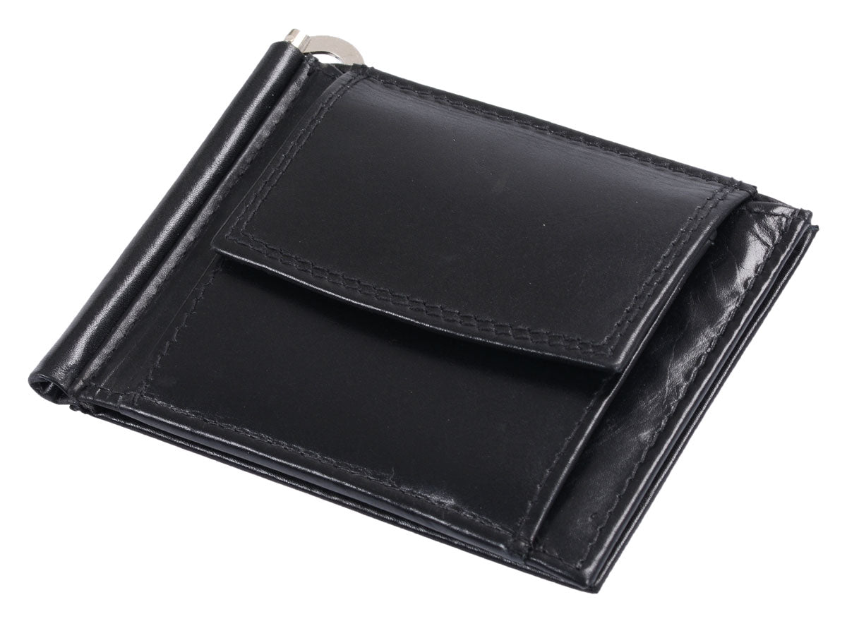 Dollarbörse Leder, schwarz, Geldbörse mit Metallbügel für Scheine