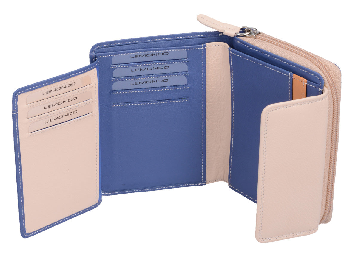 blau-beige Damenreißverschlussbörse, Leder