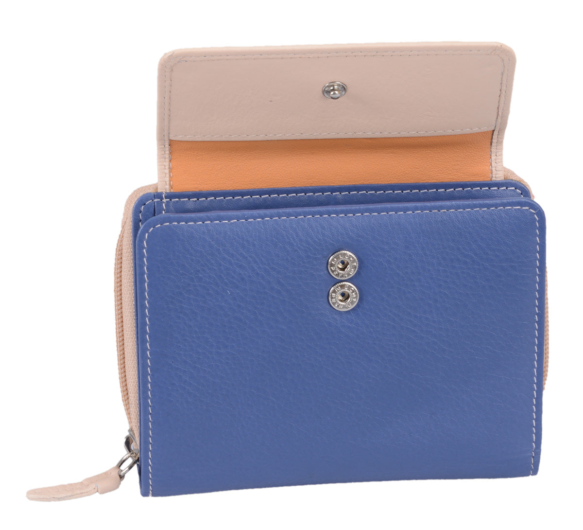 blau-beige Damenreißverschlussbörse, Leder