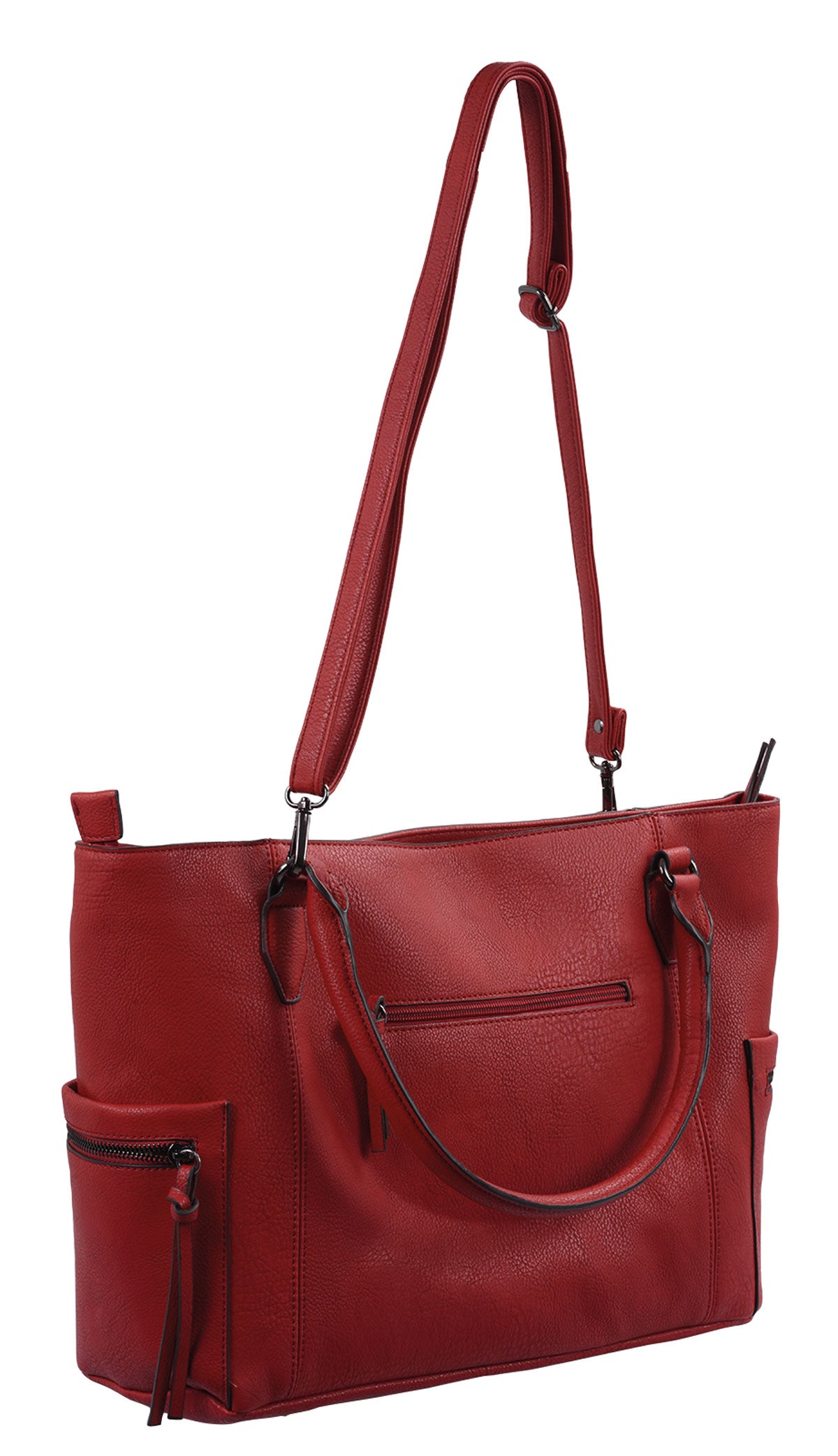 Große Damenhandtasche Shopper rot mit kurzem Henkel und Schultergurt