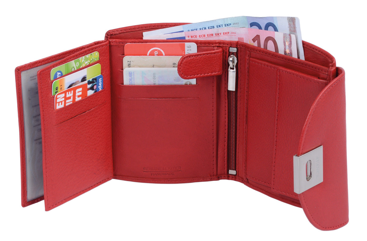 rote Lederbrieftasche mit Sicherheitsverschluss