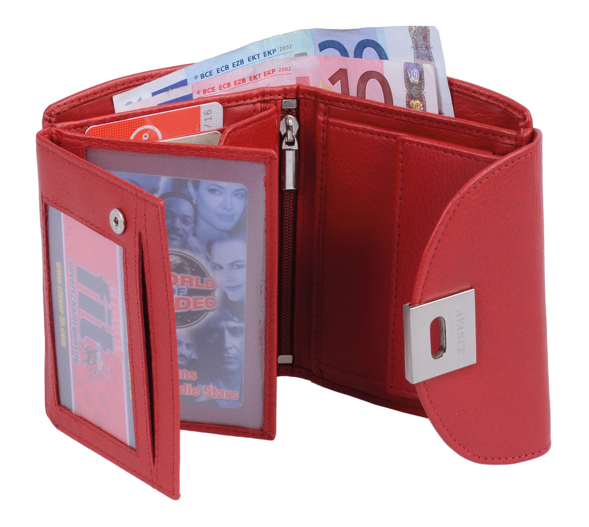 rote Lederbrieftasche mit Sicherheitsverschluss