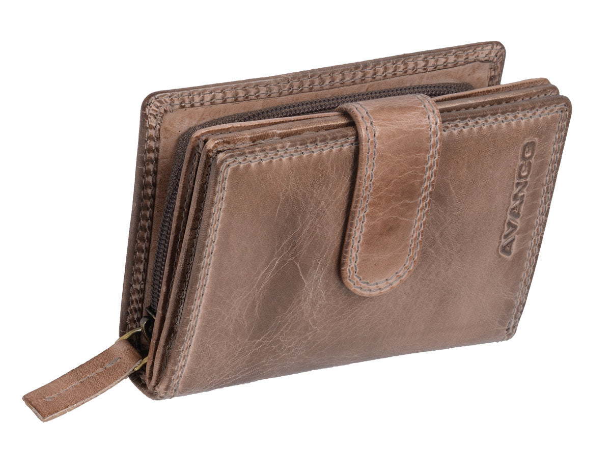 Leder Damenbörse m. Lasche Avannco taupe