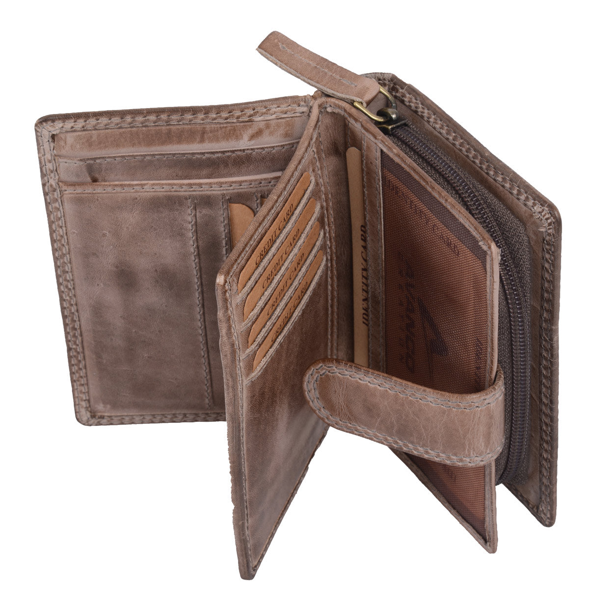 Leder Damenbörse m. Lasche Avannco taupe