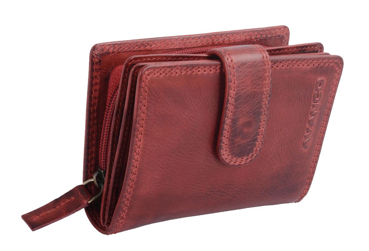 schicke Geldbörse Damen Leder Portemonnaie mit Lasche Avannco cherry 13x9 cm