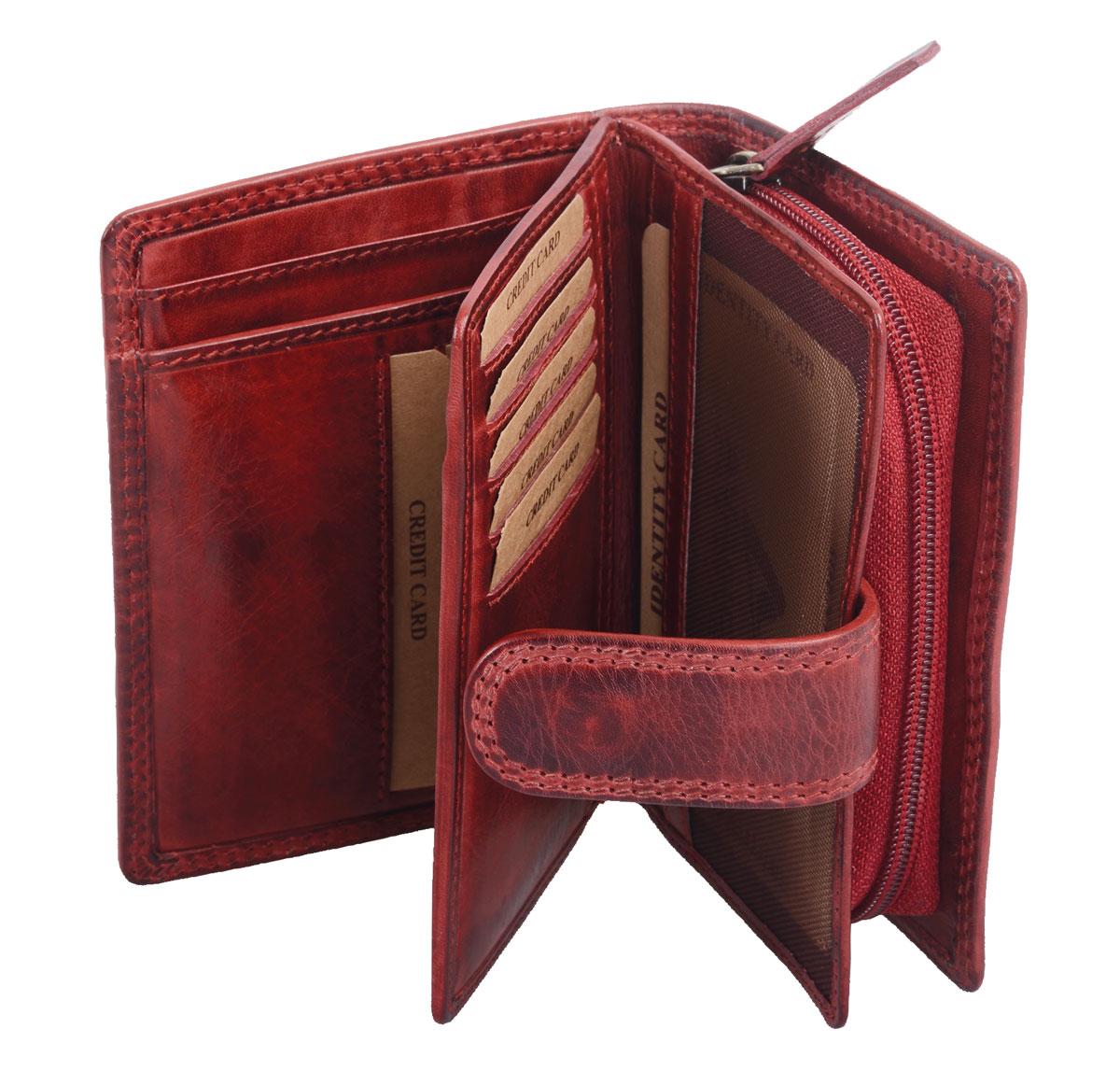 schicke Geldbörse Damen Leder Portemonnaie mit Lasche Avannco cherry 13x9 cm