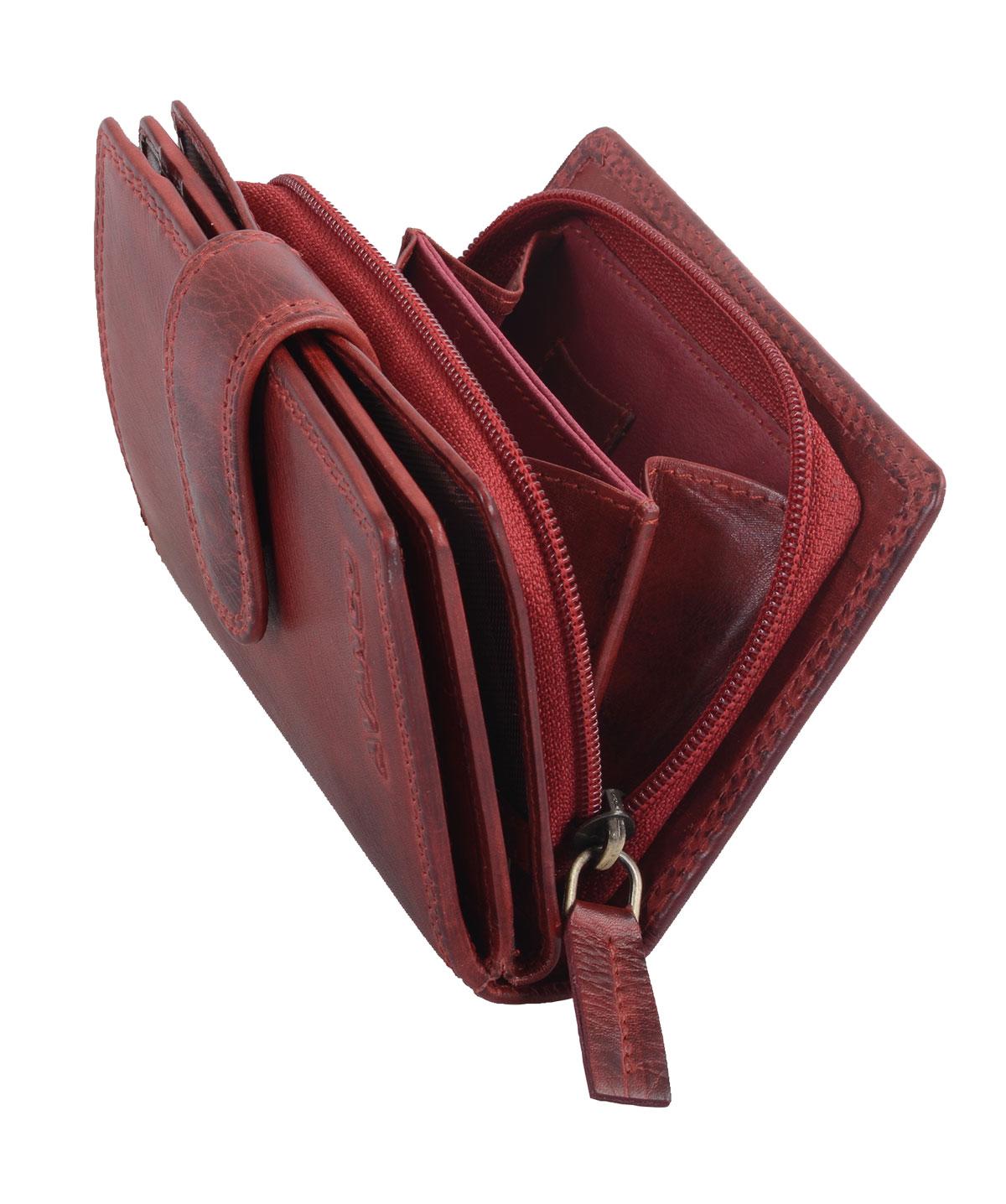 schicke Geldbörse Damen Leder Portemonnaie mit Lasche Avannco cherry 13x9 cm