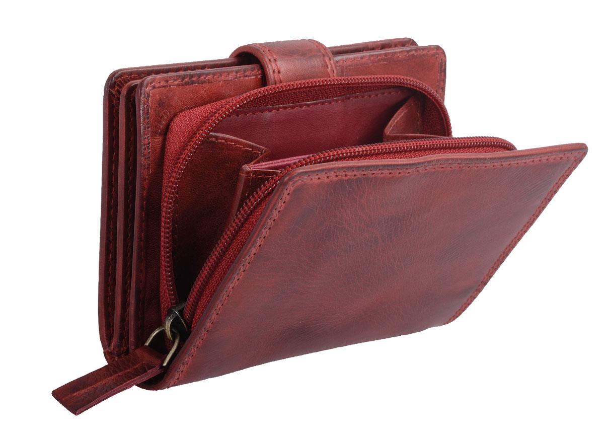 schicke Geldbörse Damen Leder Portemonnaie mit Lasche Avannco cherry 13x9 cm