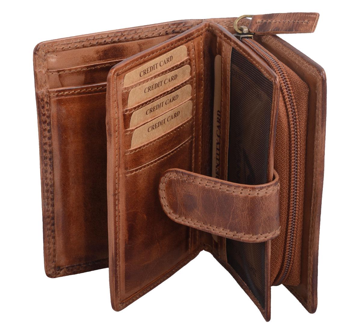Leder Damenbörse m. Lasche braun
