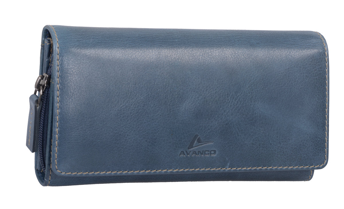 Leder Damenportemonnaie blau Langformat – RFID Ausleseschutz