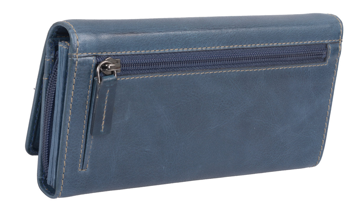 Leder Damenportemonnaie blau Langformat – RFID Ausleseschutz