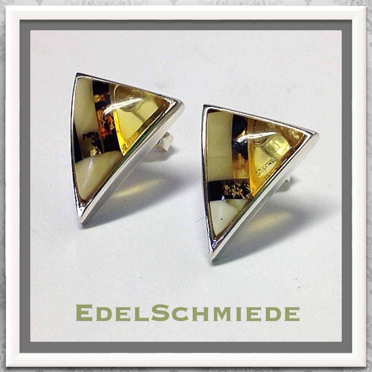 Edelschmiede925 dreieckige Ohrstecker 925 Silber m Bernsteinmosaik