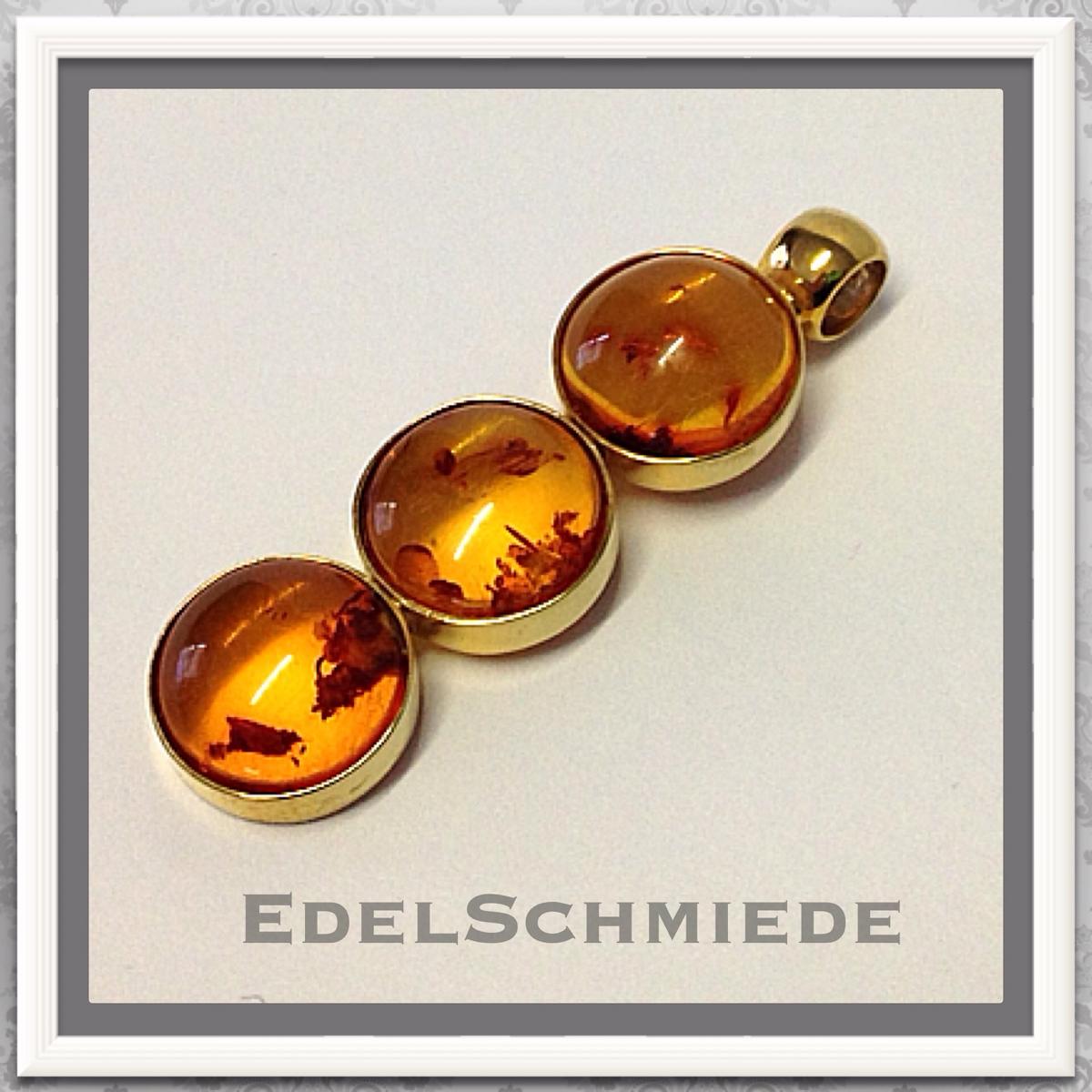 Edelschmiede925 Bernstein Anhänger mit 3 Bernstein Cabochon 333/-