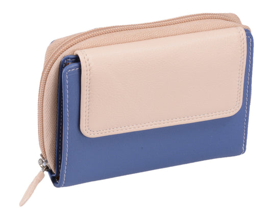 Herrenbörse Leder Brieftasche Kombibörse Lemondo hellblau-beige