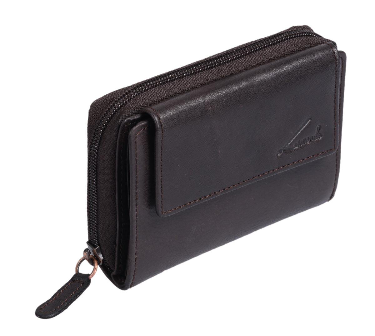 Dunkelbraune Leder Kombibörse – Brieftasche mit Reißverschlusskleingeldfach