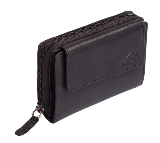 Dunkelbraune Leder Kombibörse – Brieftasche mit Reißverschlusskleingeldfach