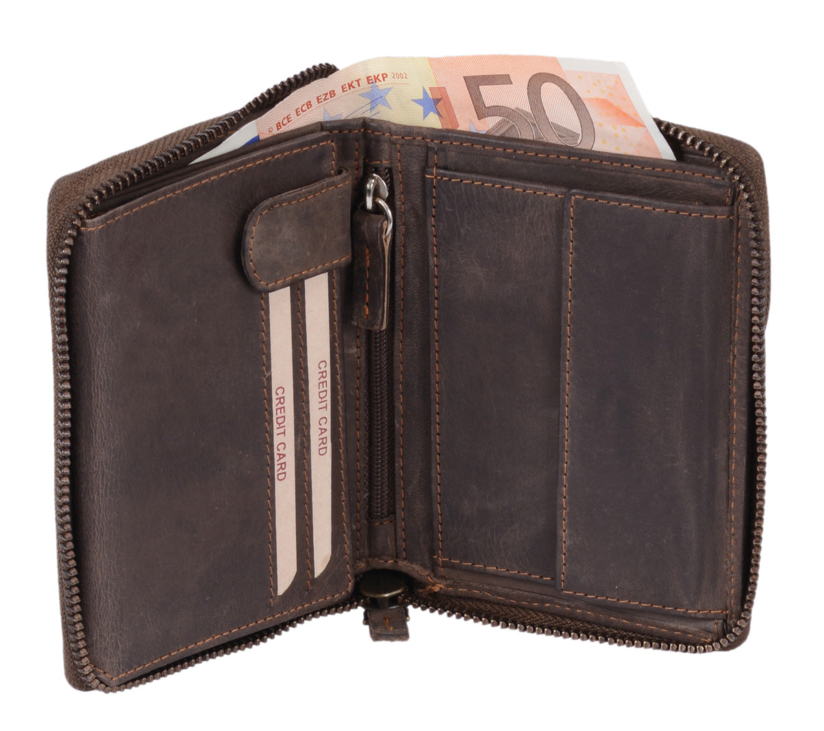 Lederbrieftasche mit umlaufendem Reißverschluss, braun