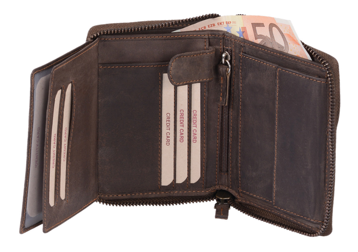 Lederbrieftasche mit umlaufendem Reißverschluss, braun
