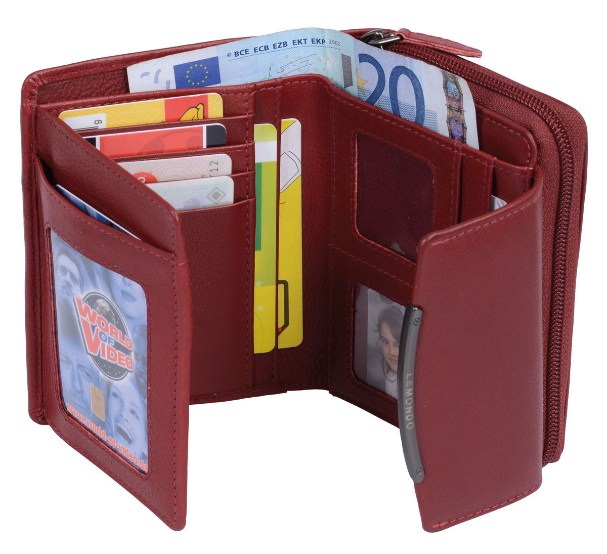 Kleine rote Damenbörse aus Leder – Portemonnaie mit Reißverschluss-Kleingeldfach