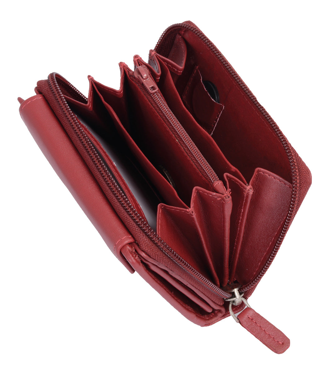 Kleine rote Damenbörse aus Leder – Portemonnaie mit Reißverschluss-Kleingeldfach