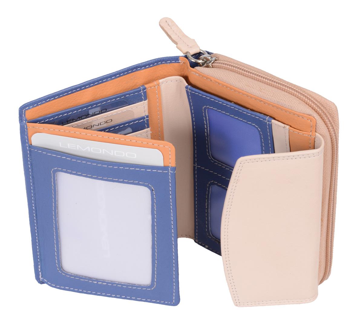 Damen Reißverschlussbörse aus Leder hellblau-beige von Lemondo