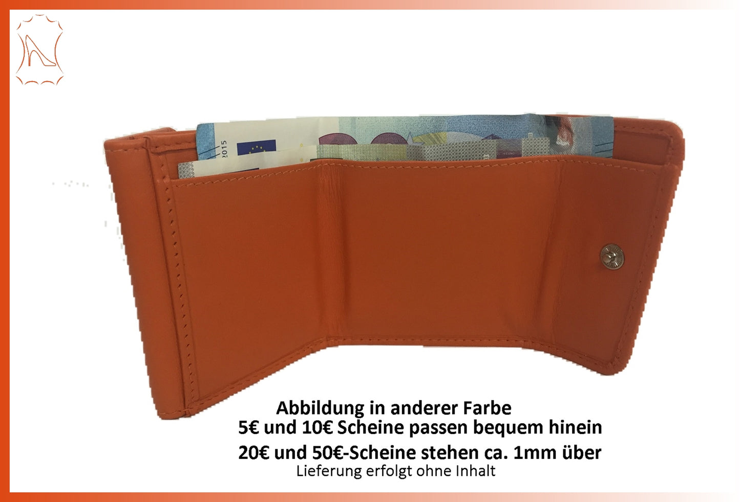 Leder Minibörse orange, Hosentaschenbörse, Münzbörse