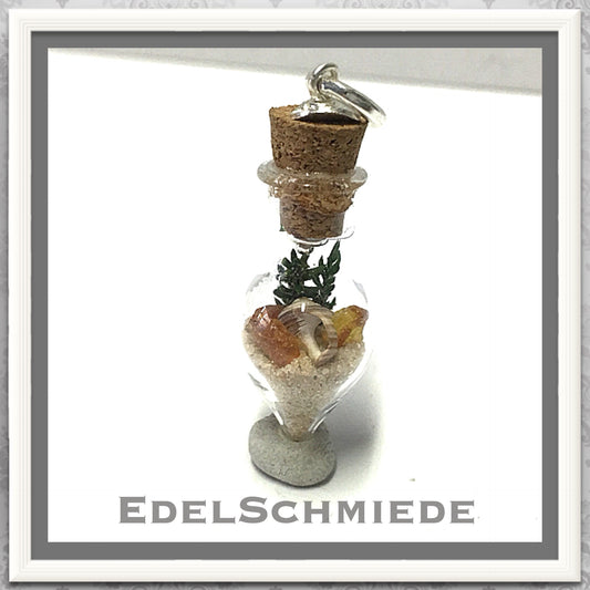 Edelschmiede925 Glasperle mit Sand, Muschel und Bernstein 925