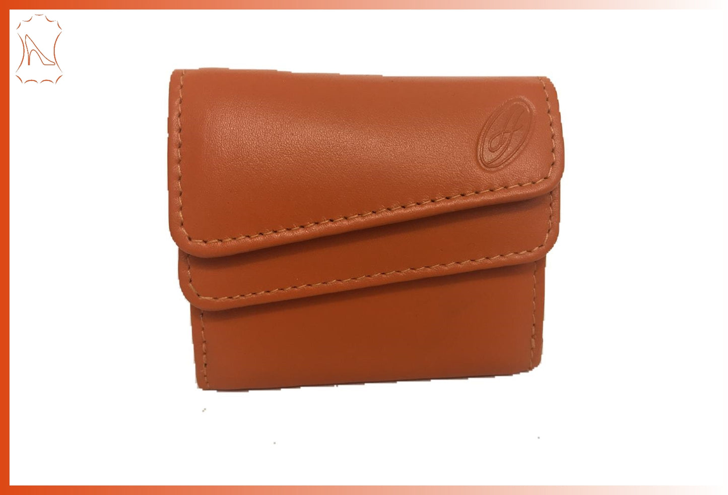 Leder Minibörse orange, Hosentaschenbörse, Münzbörse