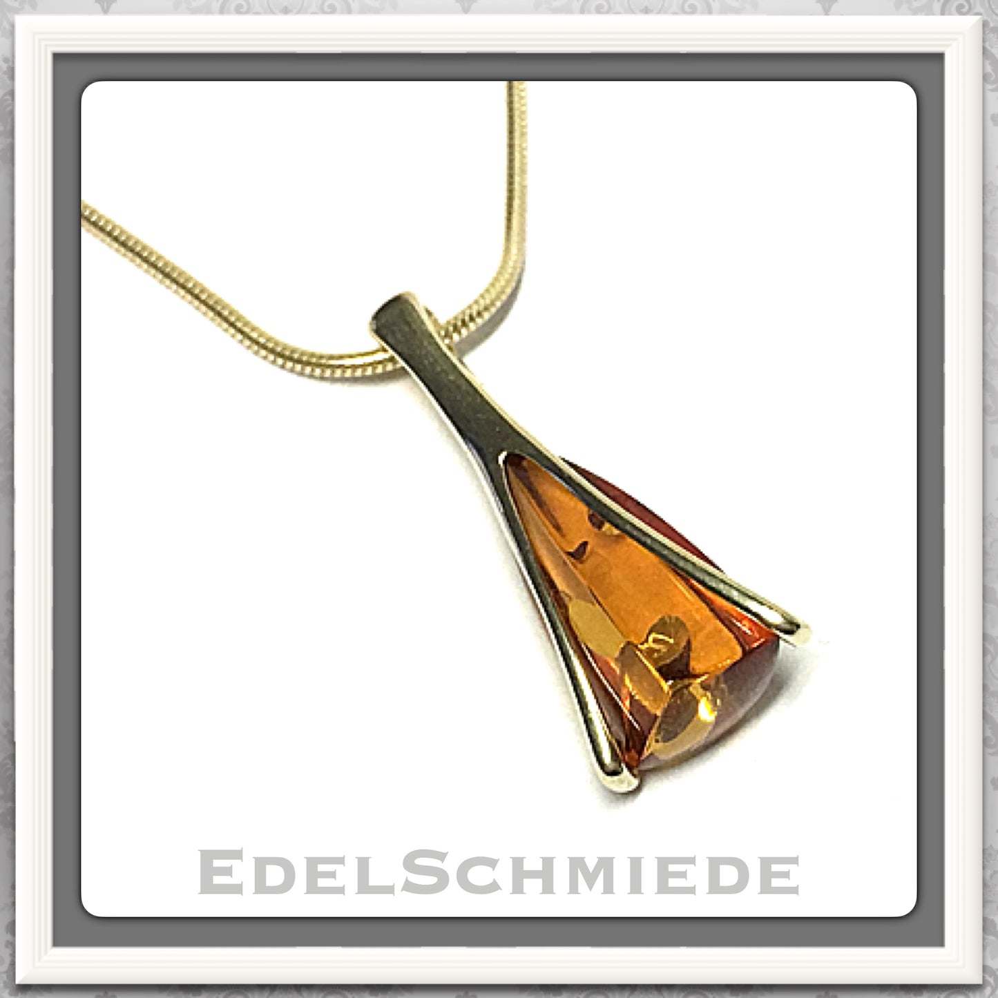 Edelschmiede925 Bernsteinanhänger tropfen 925 Silber vergoldet + Kette
